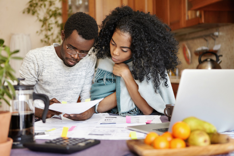 Couple looking at documents